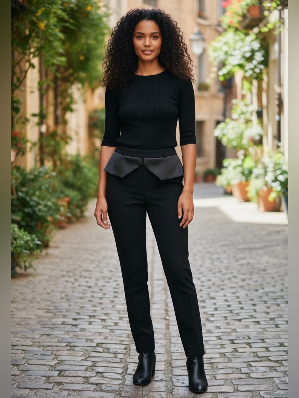 BALENCIAGA Paris Satin Trim Peplum Trousers Women’s SZ FR 36 US 6